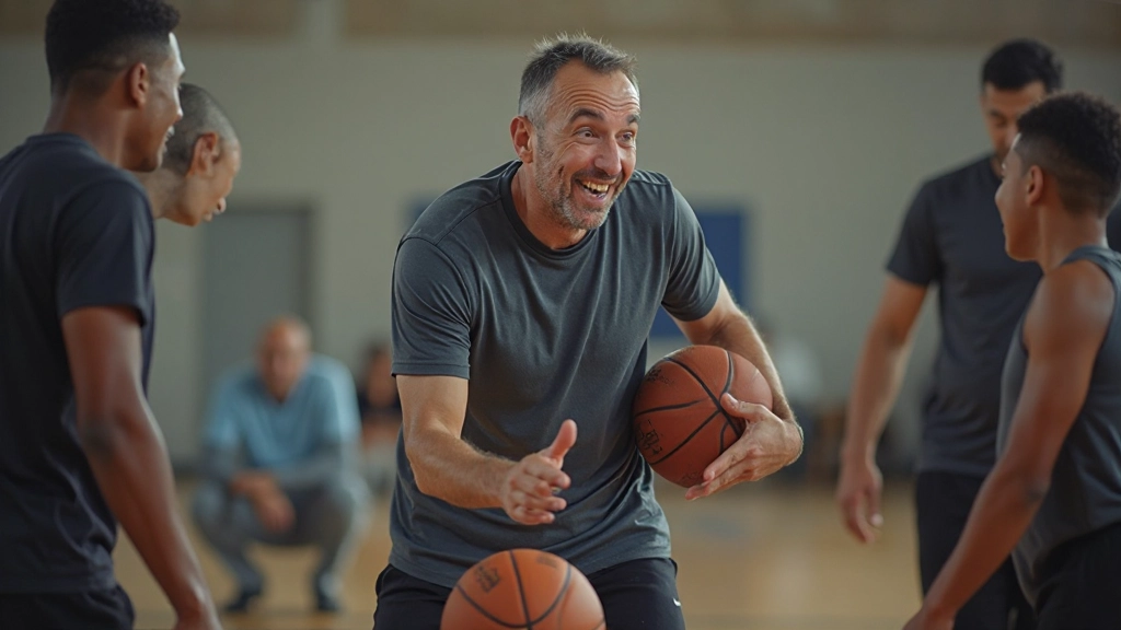 مدرب كرة السلة يوضح تمرين المناورة والتحكم بالكرة