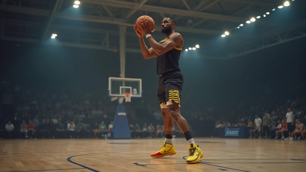 لاعب كرة سلة محترف يقوم برمية من خارج الخط الثلاثي بتقنية صحيحة