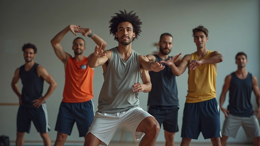 فريق من لاعبي كرة السلة يقومون بتمارين تطوير المرونة والمدى الحركي